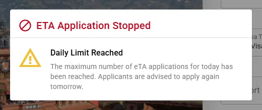 ETA Application Stopped, Daily Limit Reached message