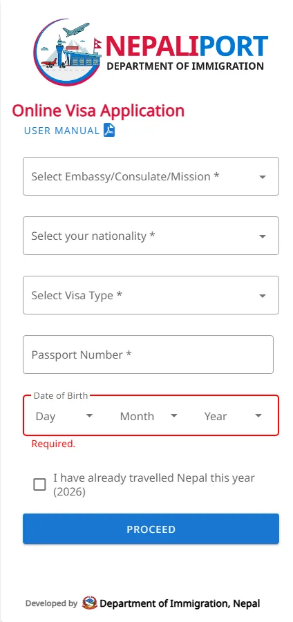 Online form for embassies